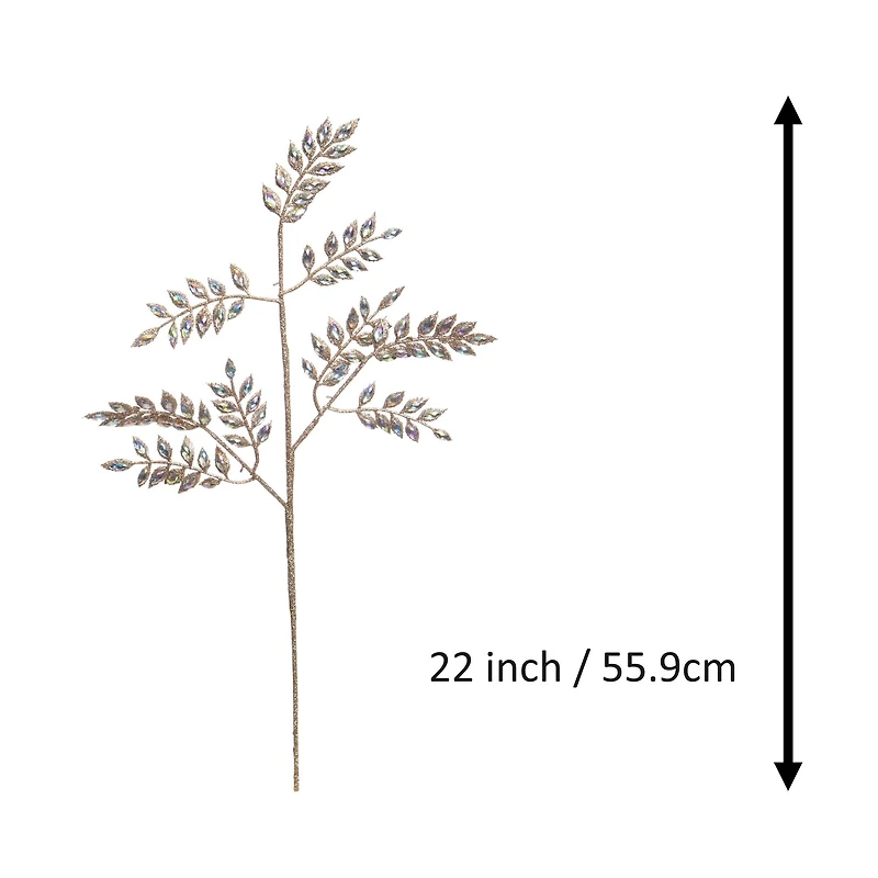 22" Champagne Glitter & Iridescent Jewel Leaf Stem by Ashland®