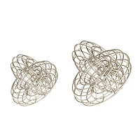 Set of 2 Silver Metal Contemporary Sculptures, 7" x 7" x 9"