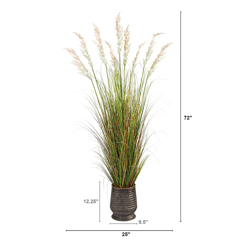 6ft. Grass Plant in Ribbed Metal Planter