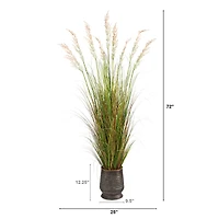 6ft. Grass Plant in Ribbed Metal Planter