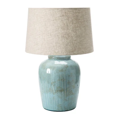 Hello Honey® 25" Aqua Reactive Glass Coastal Stoneware Table Lamp with Linen Shade