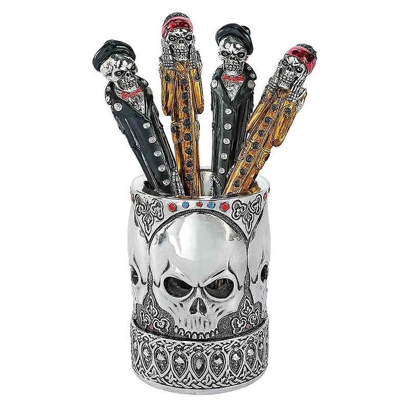 Design Toscano Gothic Skull Vessel & Pen Set