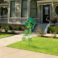 Glitzhome® 42" St. Patrick's Metal Leprechaun Hat Shamrocks Yard Stake
