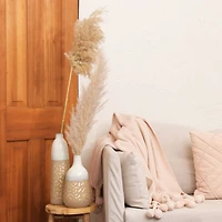 Hello Honey® 14" Cream Stoneware Vase with Gold Pattern