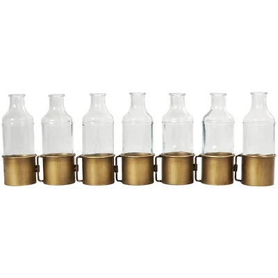 22" Gold Metal Adjustable Bottle Vase with Clear Glass Bottles
