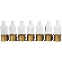 22" Gold Metal Adjustable Bottle Vase with Clear Glass Bottles