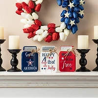 Glitzhome® 7" Patriotic Americana Mason Jar Tabletop Jar Décor Set