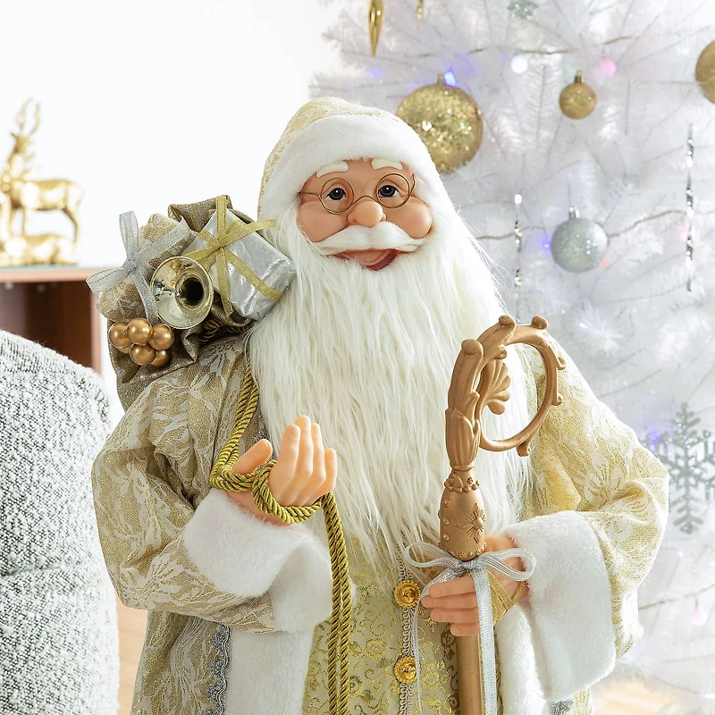 Glitzhome® 35.5" Faux Fur Elegant Christmas Santa Figurine
