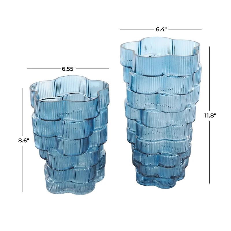 Blue Glass Stacked Flower Shape Vase, 2ct.
