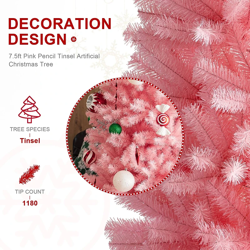 7.5ft. Unlit Pink Pencil Tinsel Artificial Christmas Tree