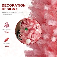 7.5ft. Unlit Pink Pencil Tinsel Artificial Christmas Tree