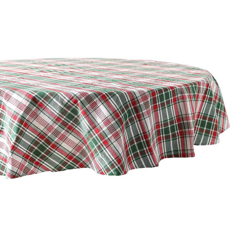 DII® 70" Round Yuletide Plaid Tablecloth