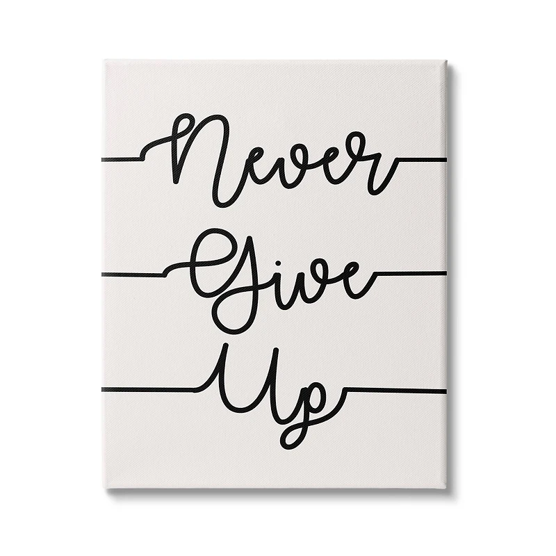 Stupell Industries Never Give Up Phrase Abstract Line Typography Canvas Wall Art