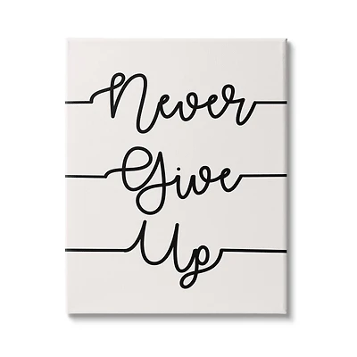 Stupell Industries Never Give Up Phrase Abstract Line Typography Canvas Wall Art