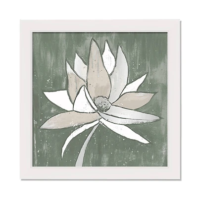 Sage Lotus Flower White Framed Print