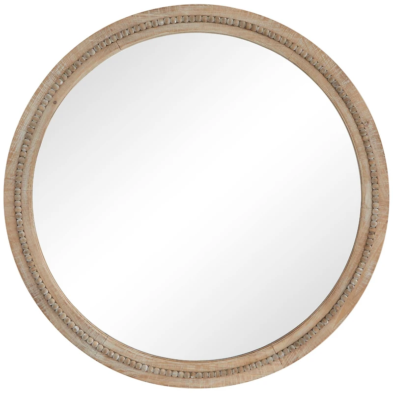 Brown Wood Beaded Frame Wall Mirror with Distressing 44" x 2" x 44"
