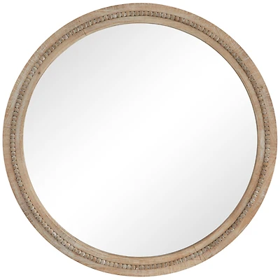 Brown Wood Beaded Frame Wall Mirror with Distressing 44" x 2" x 44"