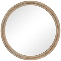 Brown Wood Beaded Frame Wall Mirror with Distressing 44" x 2" x 44"