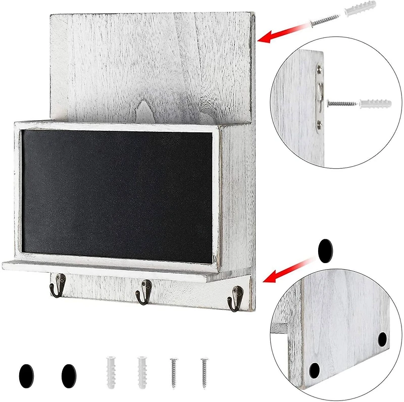 NEX™ 16" Gray White Wall-Mounted Key & Mail Holder with Chalkboard