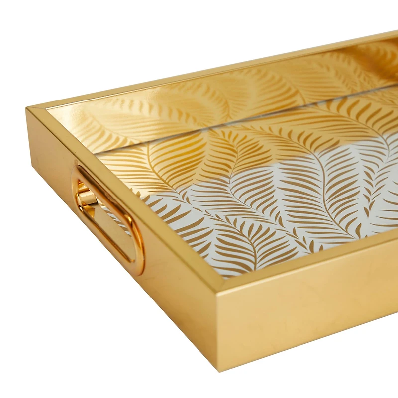Gold Feather Pattern Plastic Glam Tray Set