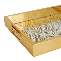 Gold Feather Pattern Plastic Glam Tray Set