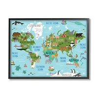Stupell Industries Kid's Animal World Map Favorite Regional Wildlife in Frame Wall Art