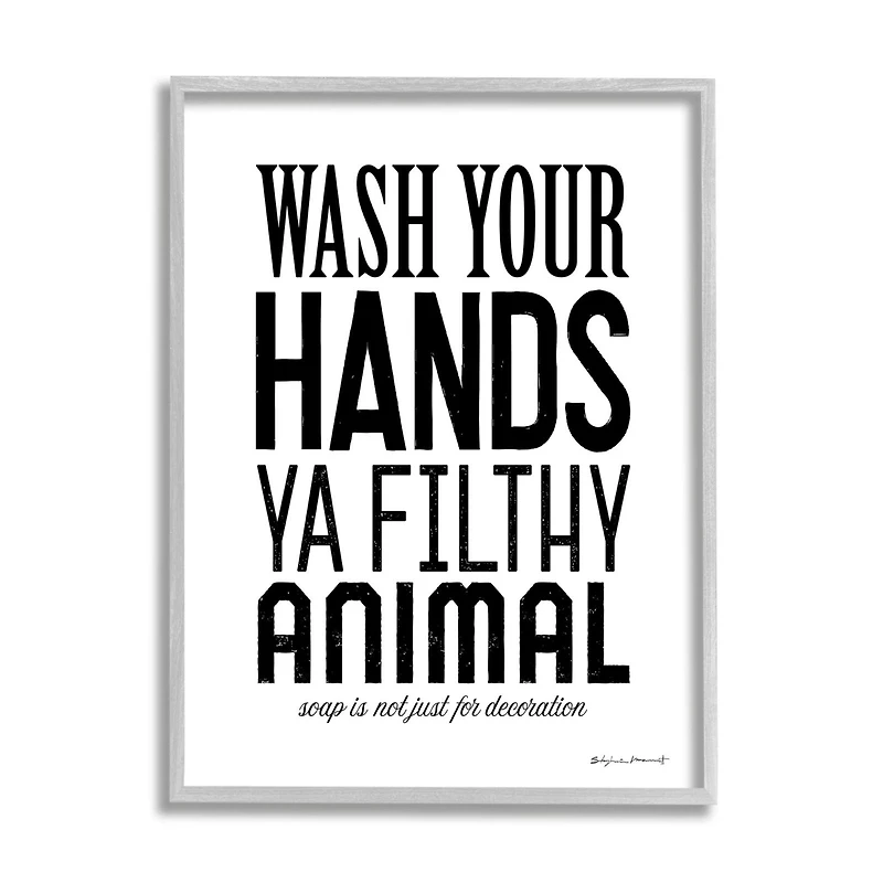 Stupell Industries Wash Your Hands Ya Filthy Animal Funny Bathroom Framed Wall Art