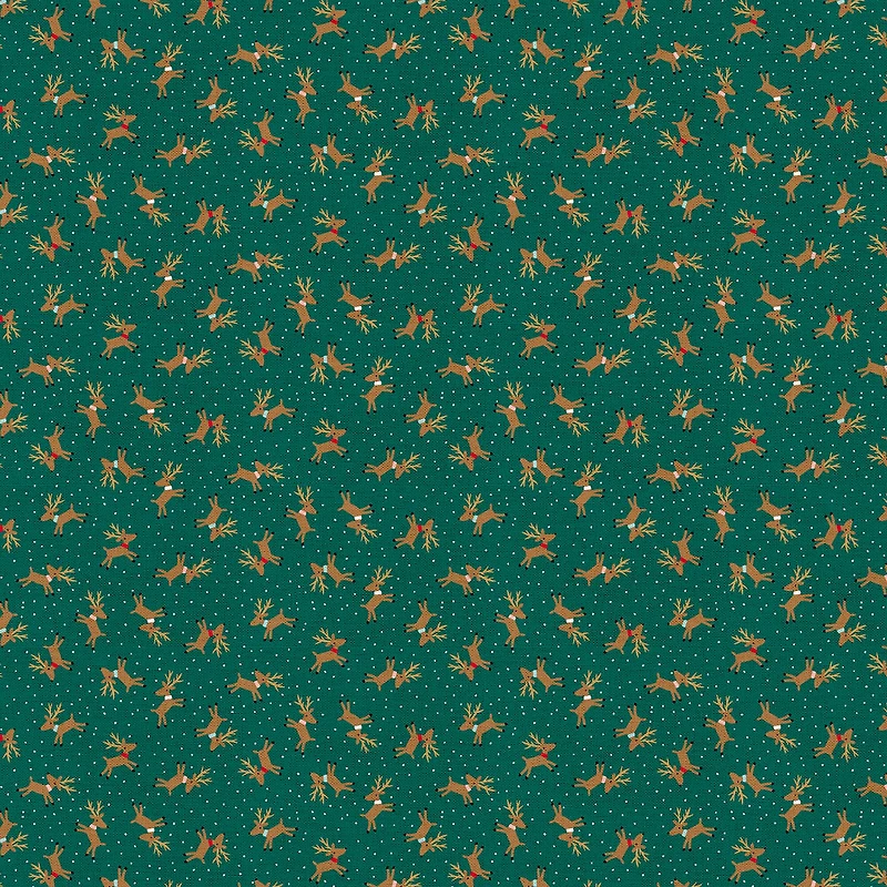 Fabric Editions Green Reindeer Toss Cotton Fabric