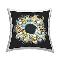 Stupell Industries Dazzling Holiday Ornament Wreath Throw Pillow