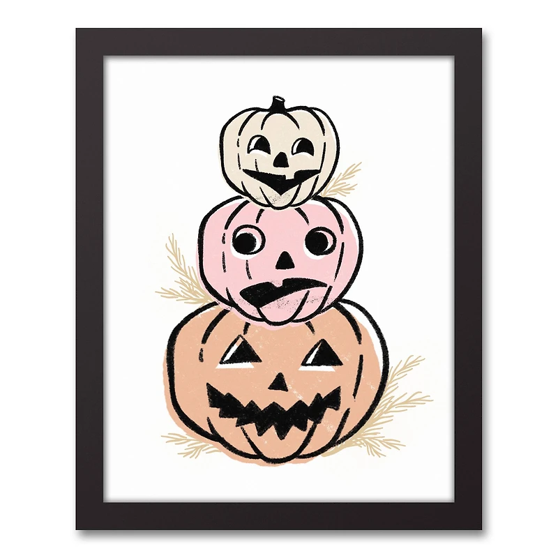Pastel Pumpkin Stack Black Framed Canvas Wall Art