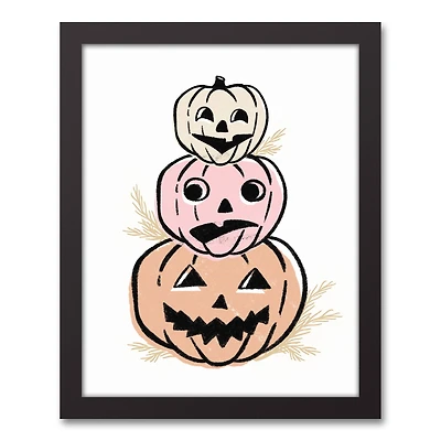 Pastel Pumpkin Stack Black Framed Canvas Wall Art