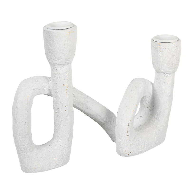 Hello Honey® 8.3" White Abstract Double Taper Candle Holder