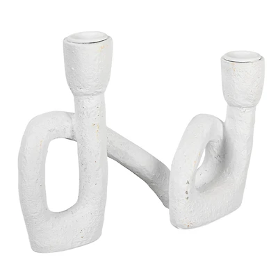 Hello Honey® 8.3" White Abstract Double Taper Candle Holder