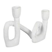 Hello Honey® 8.3" White Abstract Double Taper Candle Holder