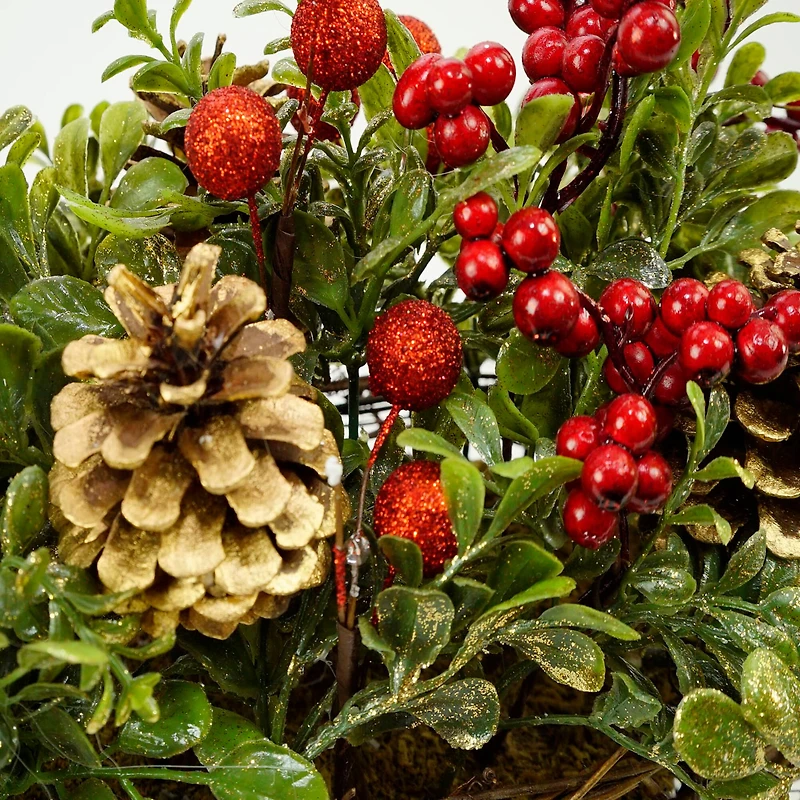 12" Red & Green Pine Cones & Berries Tabletop Decoration