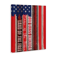 Stupell Industries God Bless America Wood Grain Flag Red White Blue Americana Canvas Wall Art