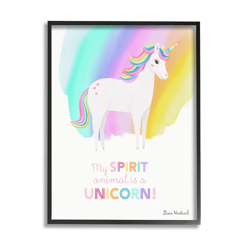 Stupell Industries Unicorn Spirit Animal Vivid Fantasy Rainbow Framed Giclee Art