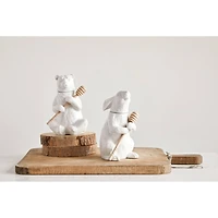 Hello Honey® 7" White Bear Shaped Honey Pot & Bamboo Dipper