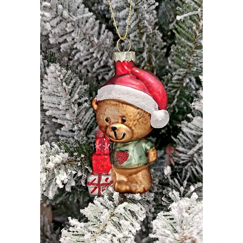 Wizardi 12" Teddy Bear with Gift Glass Ornament
