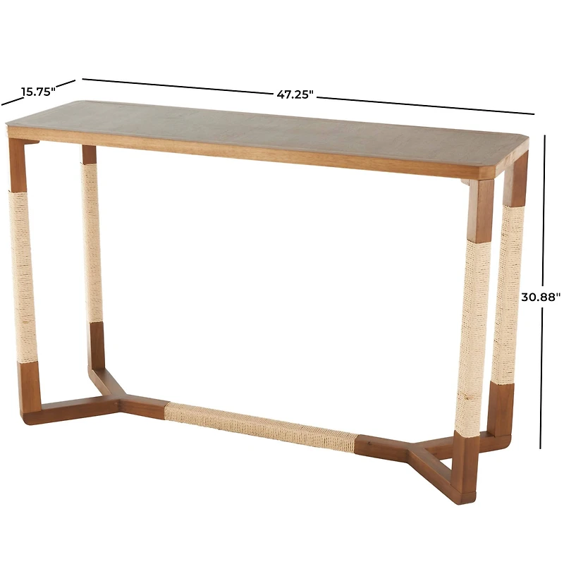 47.25" Brown Wooden Living Room Console Table with Rope Wrapped Frame