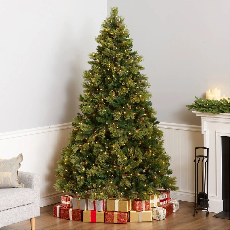 7.5 ft. Pre-lit Hinged Carolina Pine Full Artificial Christmas Tree, Clear Lights