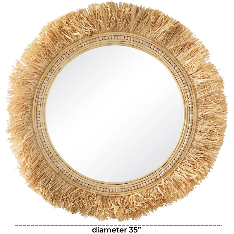 The Novogratz Light Brown Seagrass Wall Mirror with Fringe Detailing 35" x 1" x 35"