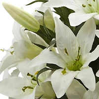 16" White Lily Silk Arrangement with Glass Vase