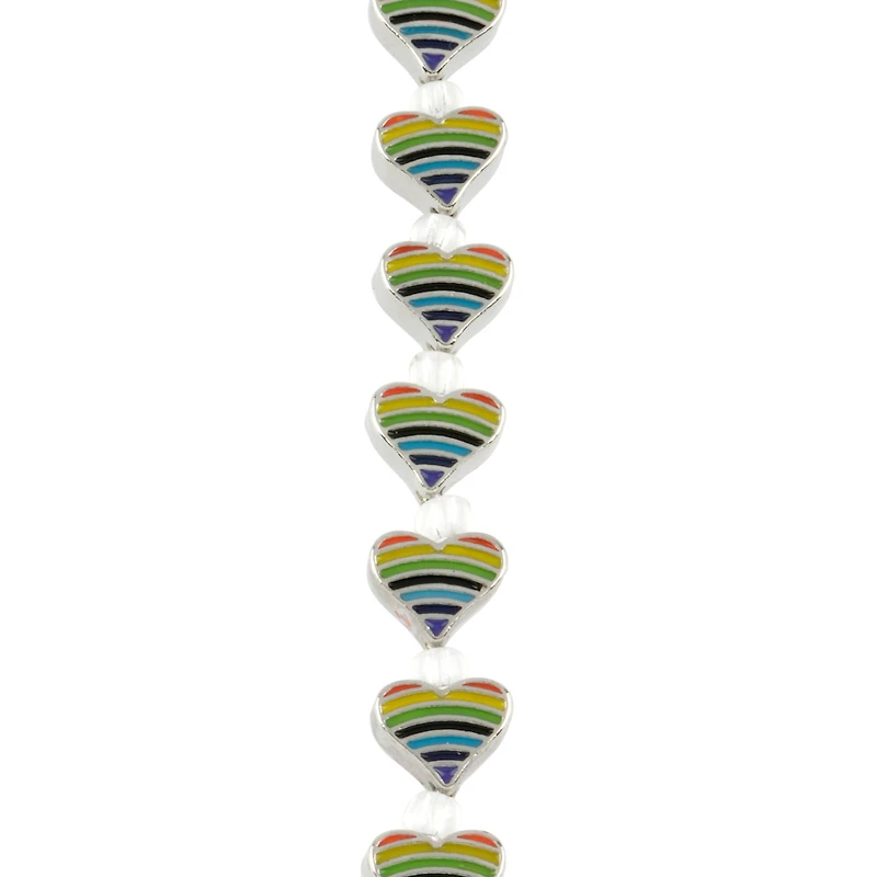 Rainbow Stripe & Rhodium Heart Beads, 9mm by Bead Landing™