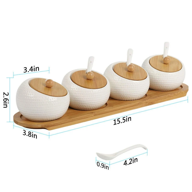 NEX™ White Ceramic Sugar Bowl Set with Bamboo Lids & Spoon