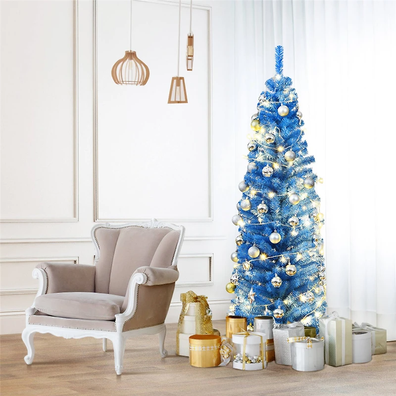 Costway 6ft.Unlit Blue Pencil Slim Tree Artificial Christmas Tree