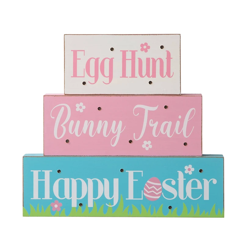 Glitzhome® 12" Easter LED Lighted Wooden & Metal Block Word Sign
