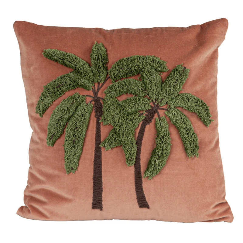 Hello Honey® Pink Tropical Palm Tree Embroidered Velvet Pillow