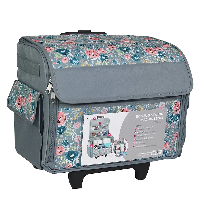 Everything Mary Green Floral Rolling Sewing Machine Tote