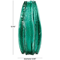 14" Green Wavy Glass Vase
